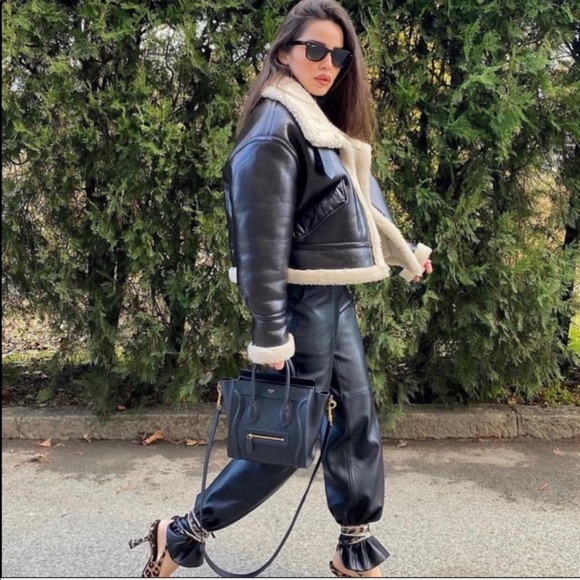 NWT ZARA Faux Leather Fleece Collar Jacket - Picture 7 of 16